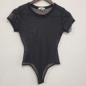 Marci Womens Short Sleeve Mesh Thong Bodysuit Size S Black Witchy‎ Fairy Grunge